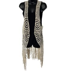 Sassybling Crochet Vest Fringe Sleeveless Open Front Boho Beach Coverup